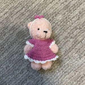 Small crochet bear with dress and headband